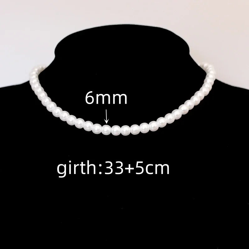 4 5 6 8mm White Pearl Chokers Necklace Clavicle Chain For Women Classic Fashion Elegant Wedding Neck Jewelry Love Pendant Gift