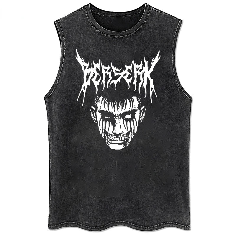 Berserk Logo Graphic Tank Top Manga Print Vest Men Women Sleeveless Shirt Vintage Washed Oversized 100% Cotton Gym Clothing