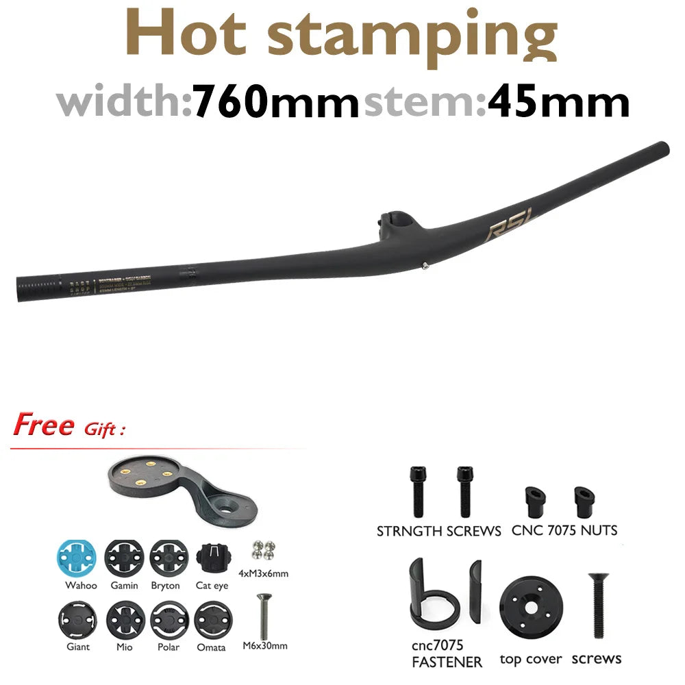 MTB Carbon Handlebar For RSL,Stem Rise 0°, Stem Length 35/45/55, Clamping 28.6mm Rise 27.5mm Width 760mm Mountain Bike Part