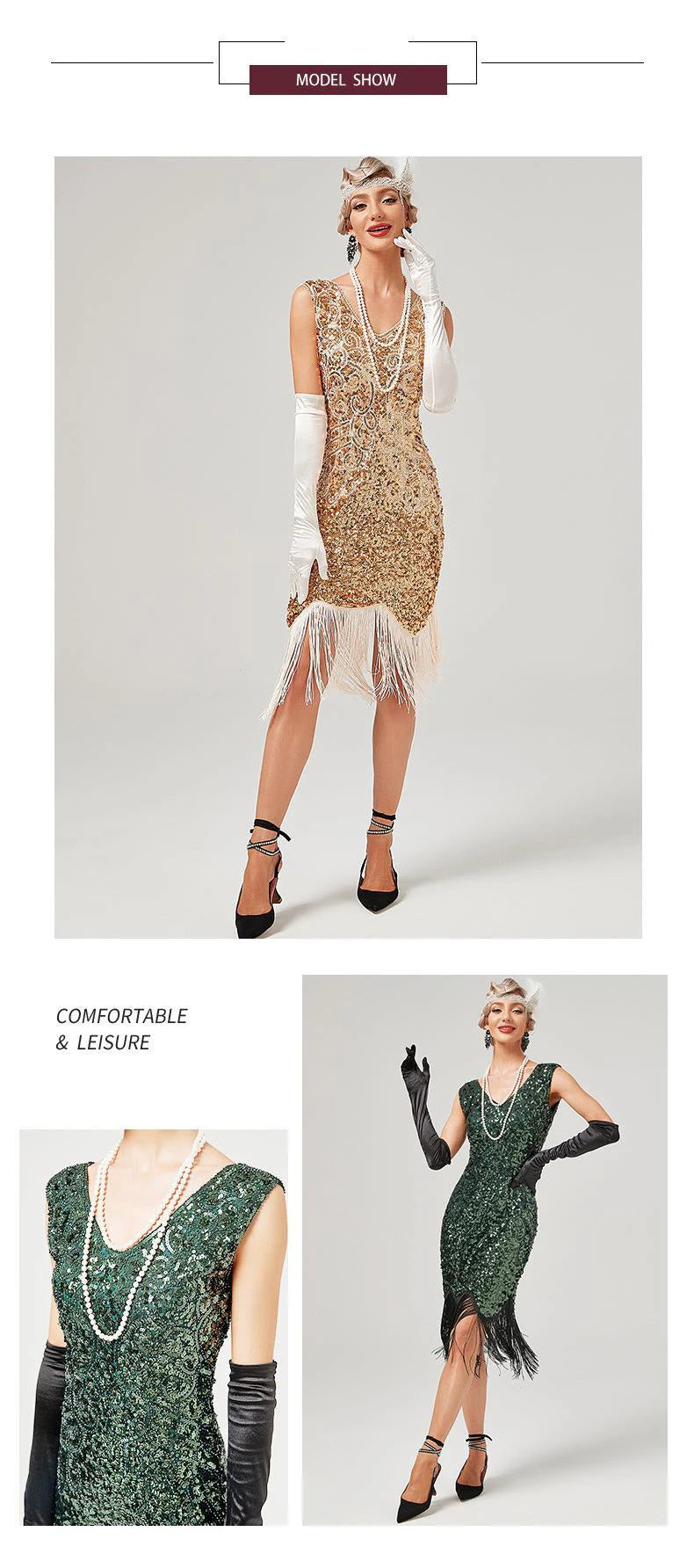 New Arrivals Women's 1920s 30S Sequin Fringed Beaded Flapper Gatsby Cocktail Dress Wedding Formal Party Dresses