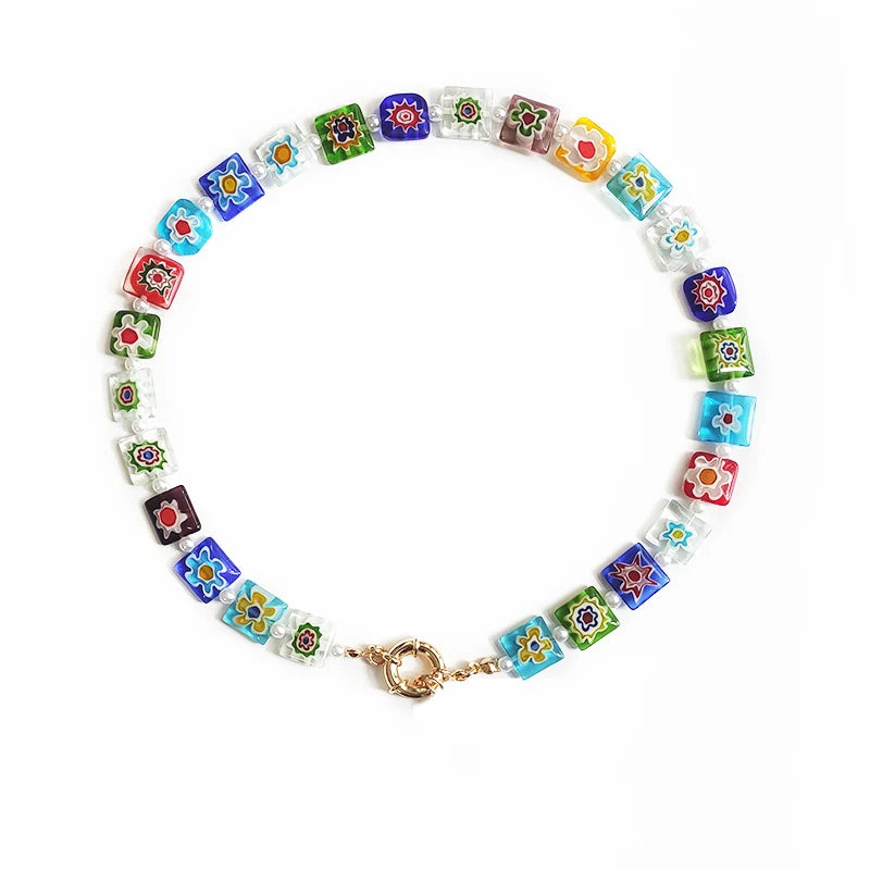 Fashion Rainbow Beads Choker Bohemian Handmade Imitation Pearls Necklace Women Charming Accessories 2022 New Trendy Jewelry