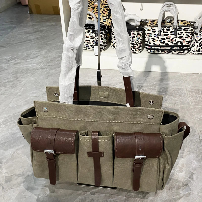 Classic Canvas Tote Bags For Women Luxury Designer Handbag Purse 2026 New In Multiple Pockets Top Handle Underarm Cloth Shoulder