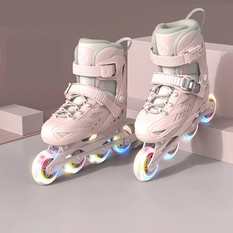 4 Wheels Flashing Inline Skates with Full Protective Gear Set Helmet Knee Pads Elbow Pads Carry Bag Adjustable Size for Boy Girl