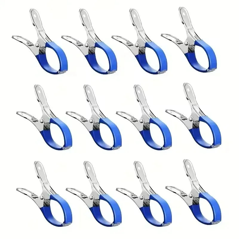 12/6pcs Durable Stainless Steel Pool Cover Clips with Blue/Black Plastic Handle - Suitable for Ground Pool Covers