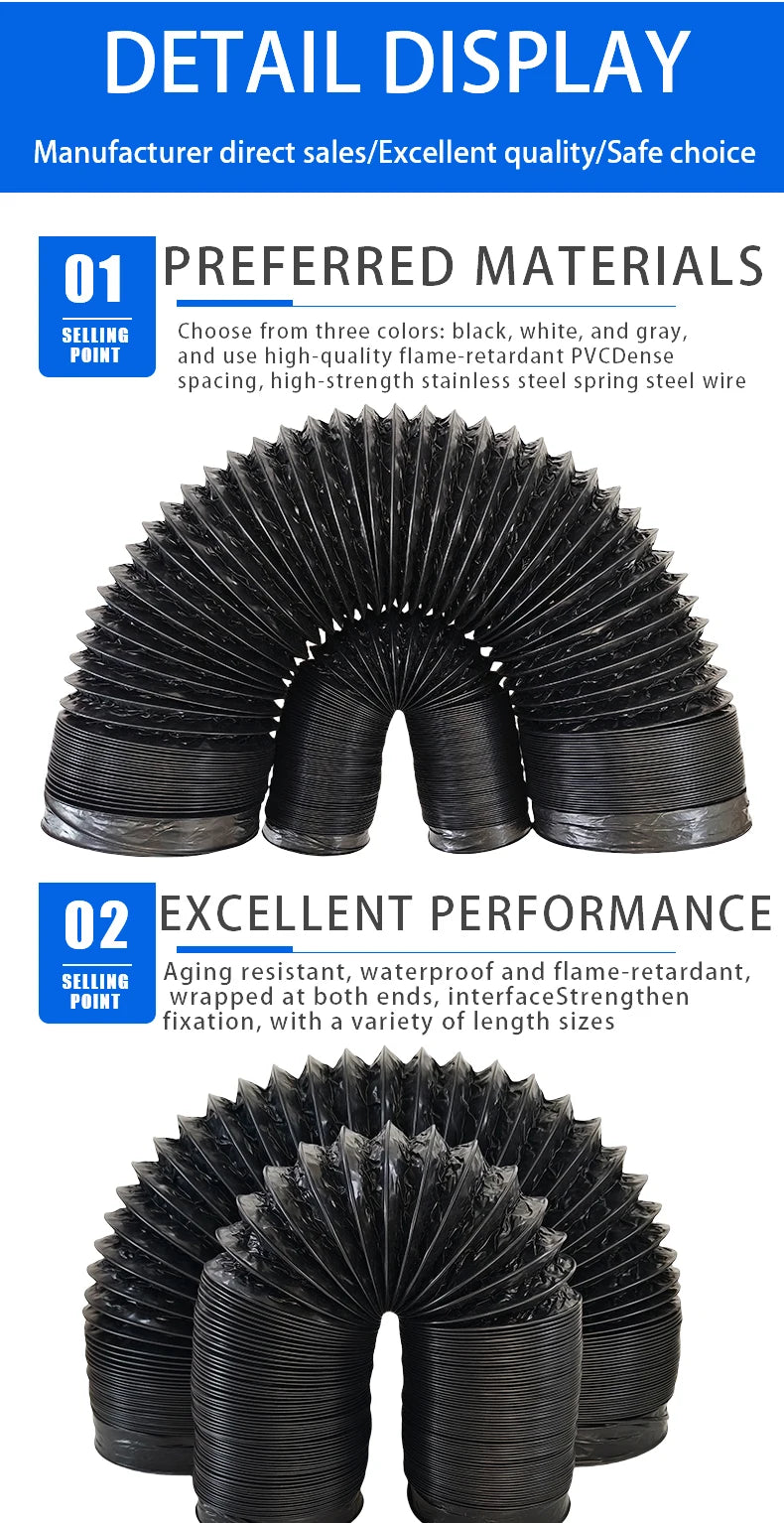 Black Exhaust Flexible Duct with Venting Aluminum Hose, Range Hood Ventilation Fan Hose, Ventilation Pipe, Flexible Aluminum Duct, Four-Layer Protection for Heating, Cooling, Ventilation, and Exhaust Pipes, Hvac Ducting, Fres