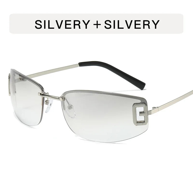 Rimless Sunglasses Rectangle Fashion Popular Women Men Shades Square Sun Glasses For Female Male Summer Traveling Oculos