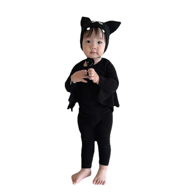 2025 New Baby Halloween Clothes Set Boys Girls Cute Bat Sleeve Bodysuit + Hat  Toddler Fashion Kids Halloween Party Clothing
