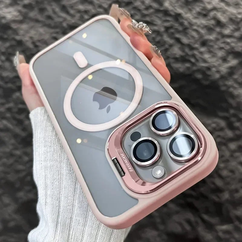 Luxury Magnetic Shockproof Phone Case For iPhone  18 16 17 15 14 13 12 11 Pro Max Funda For Magsafe Stand Lens Protector Cover