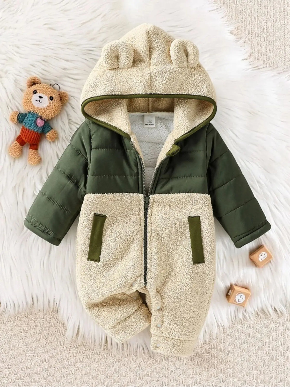 Cute Newborn Baby Romper Winter Thicken Fleece Warm Clothes Infant Hooded Bear Ear Onesie Toddler Boy Girl Jumpsuits For 0-24M