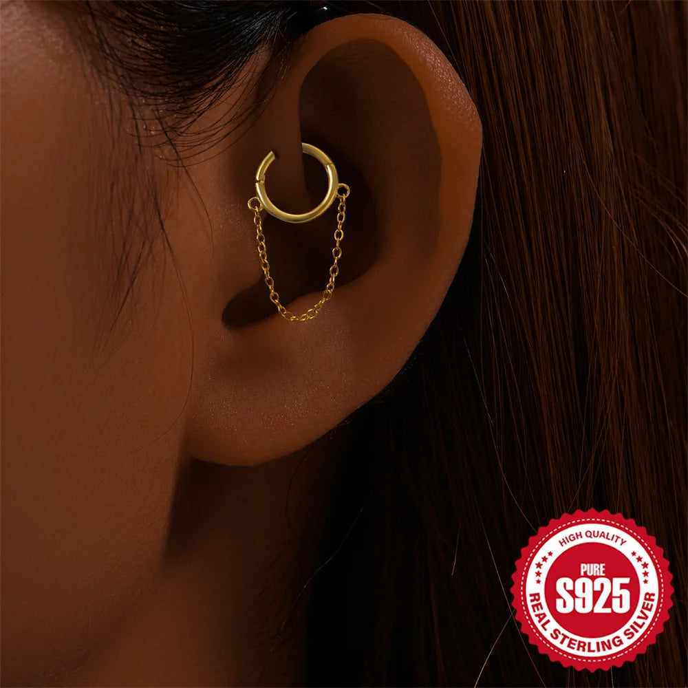 CANNER 925 Sterling Silver Simple Tassel Circle Piercing Hoop Earrings For Women's 18k Gold Ins Earrings Fine Jewelry Party Gift