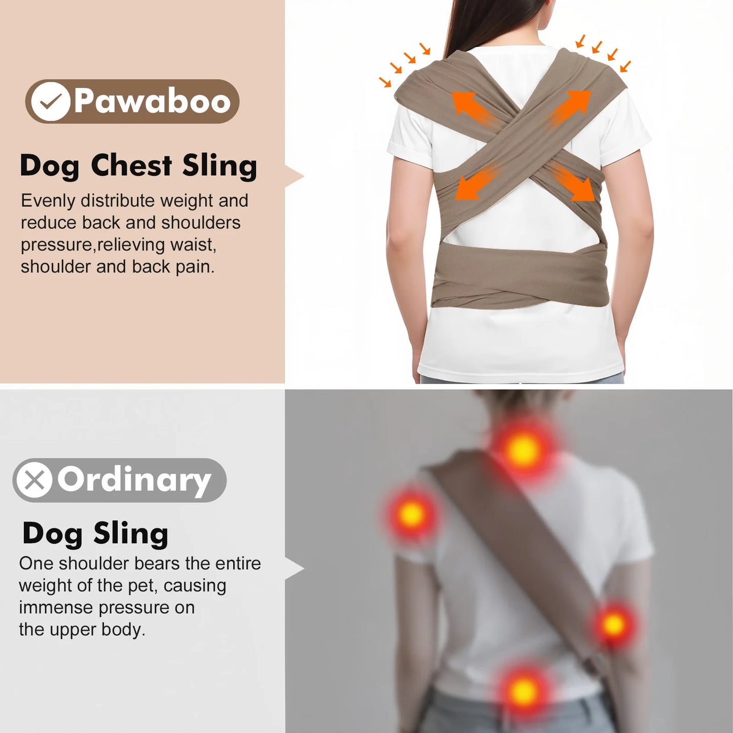 Pawaboo Pet Sling Carrier for Small Dogs and Cats Hands Free Dog Carrier Sling Anti-anxious Soft Cotton Front Facing Cat Carrier