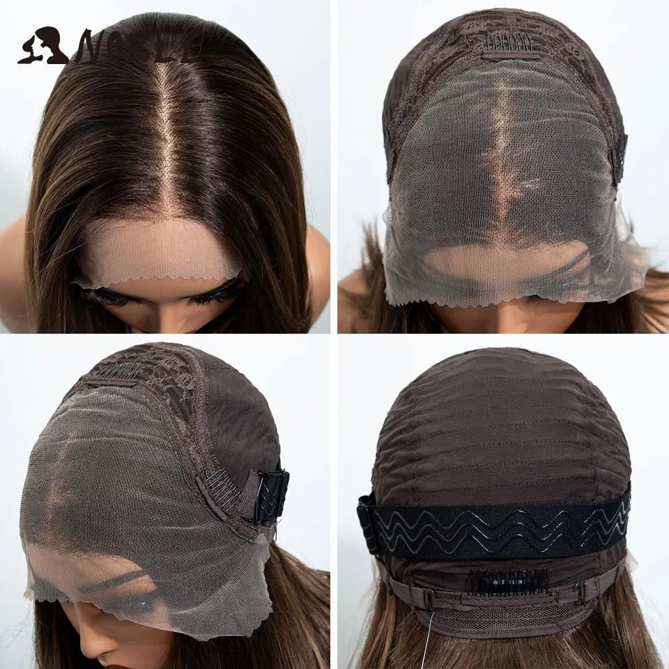 Noble 13x4 Synthetic Lace Front Wigs For Women Short Bob Wig With Bangs Pre Plucked Hairline Heat Resistan Ombre Blonde Lace Wig