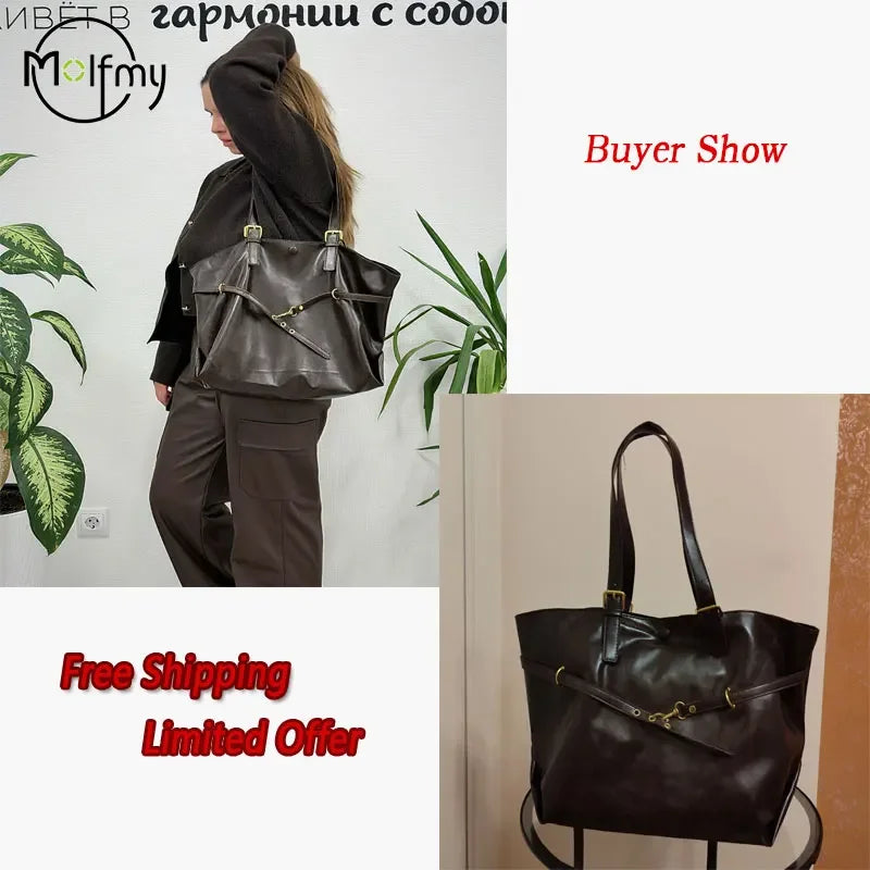Tote Bag Designer Retro PU Leather Shoulder Handbag For Women Winter Trend Y2K Fashion Handbags Females Travel Luxury Tote Bags