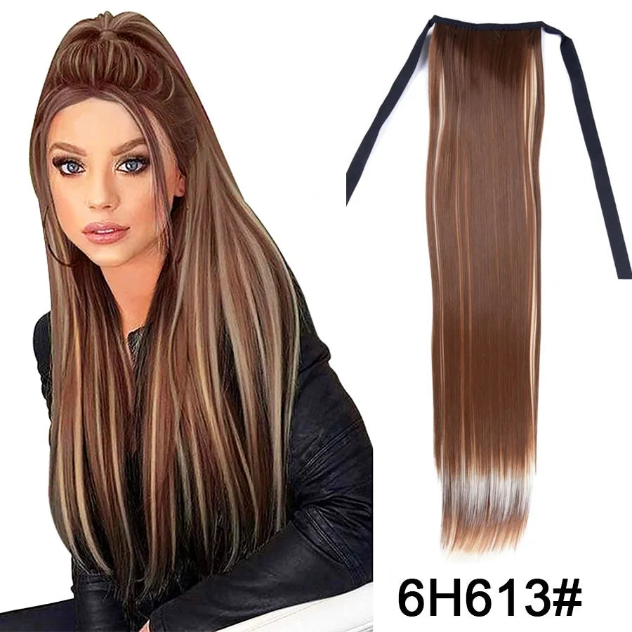 Synthetic Ponytail Long Straight Wrap Around Ponytail Hair Extension Heat-Reistant Fiber Pony Tail Fake Hairpieces For Women