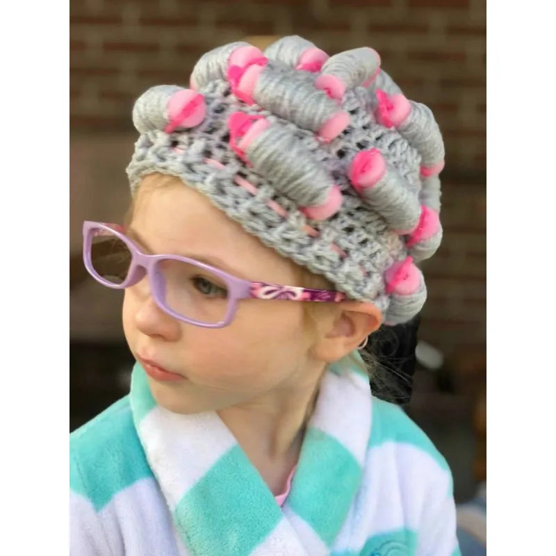 Soft Crochet Toddler Curler Hat Old Lady Costume Wig Baby Kids Dress Up Funny Granny Costume Photo Prop Halloween School Play