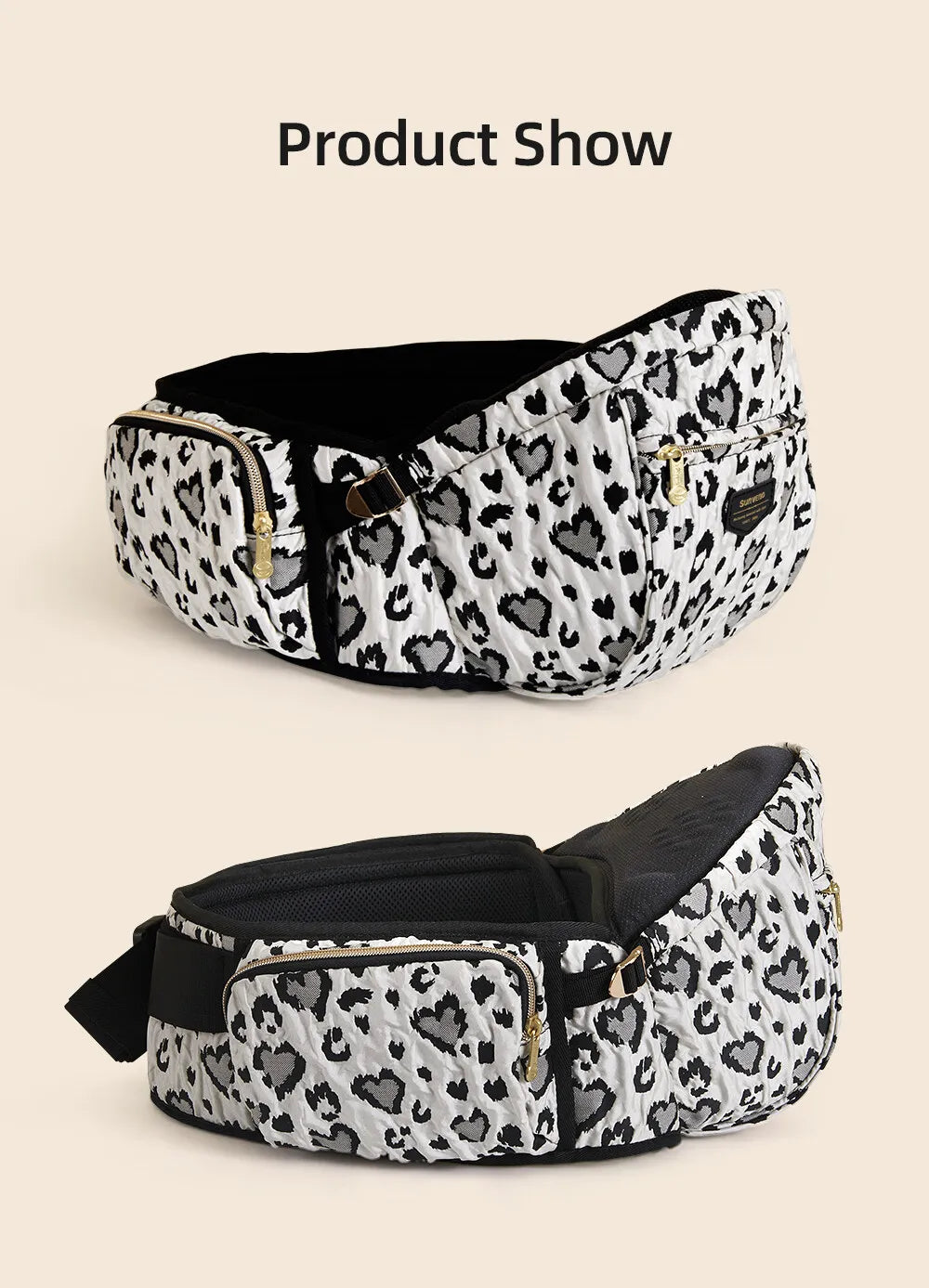 SUNVENO Baby Carrier Fashion Leopard Print Waist Stool Non-Slip Hip Seat Surface for 3-36months Newborns & Toddlers