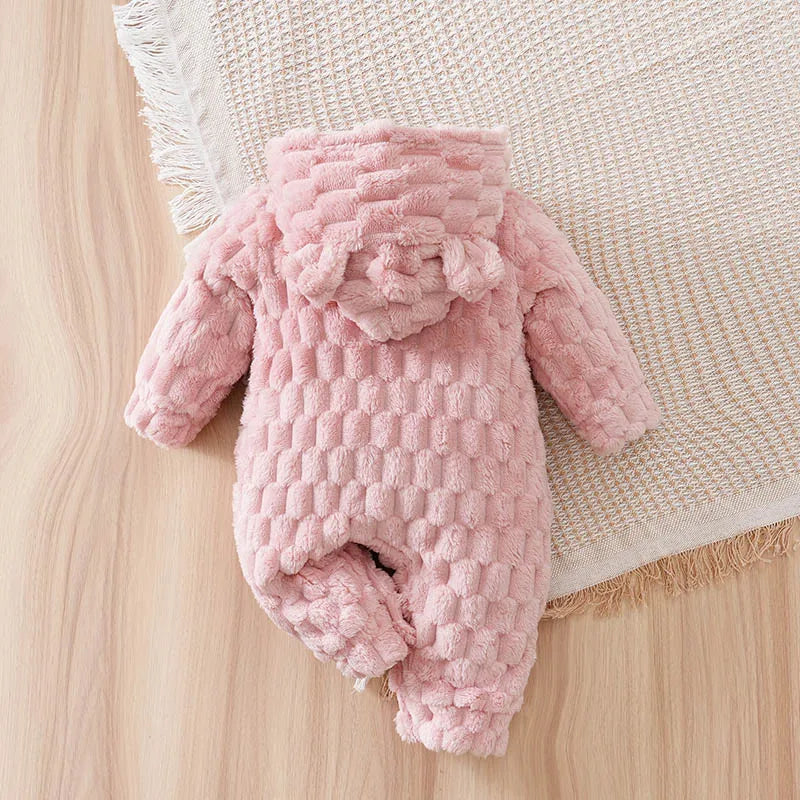 Newborn Baby Romper Winter Flannel pink Hooded ears long sleeve Unisex Baby Bodysuits 0-18 months Girl Comfort Clothes