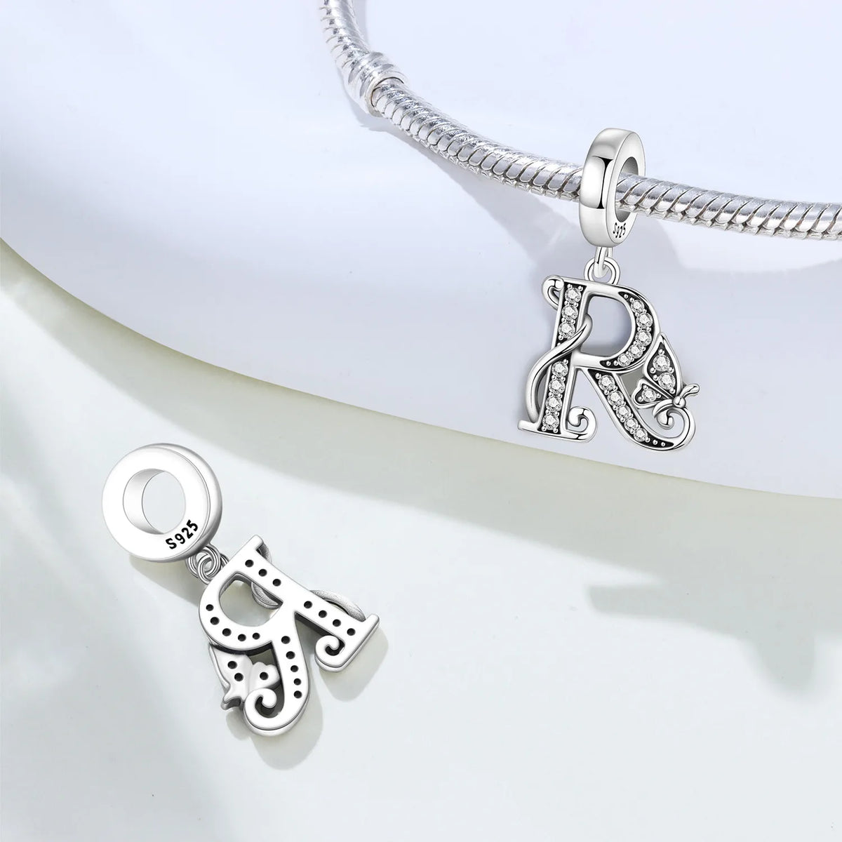 2026 New 925 Sterling Silver Zircon Scroll Grass Pattern 26 Letter Bead Charms for Women Fit DIY Bracelet Necklace Jewelry Gift