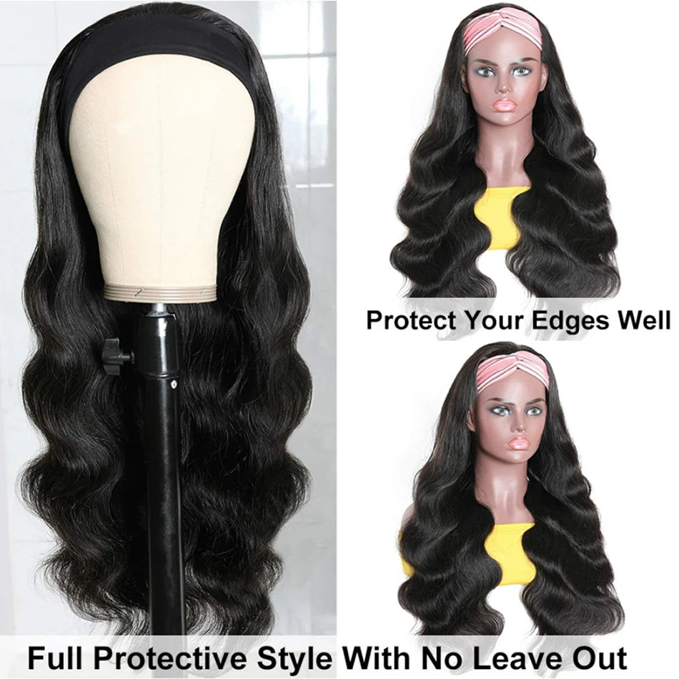 Headband Wig Human Hair Body Wave Glueless Wigs Full Machine Made Wig Peruvian Human Hair Wigs For Black Women Easy to Go 250%