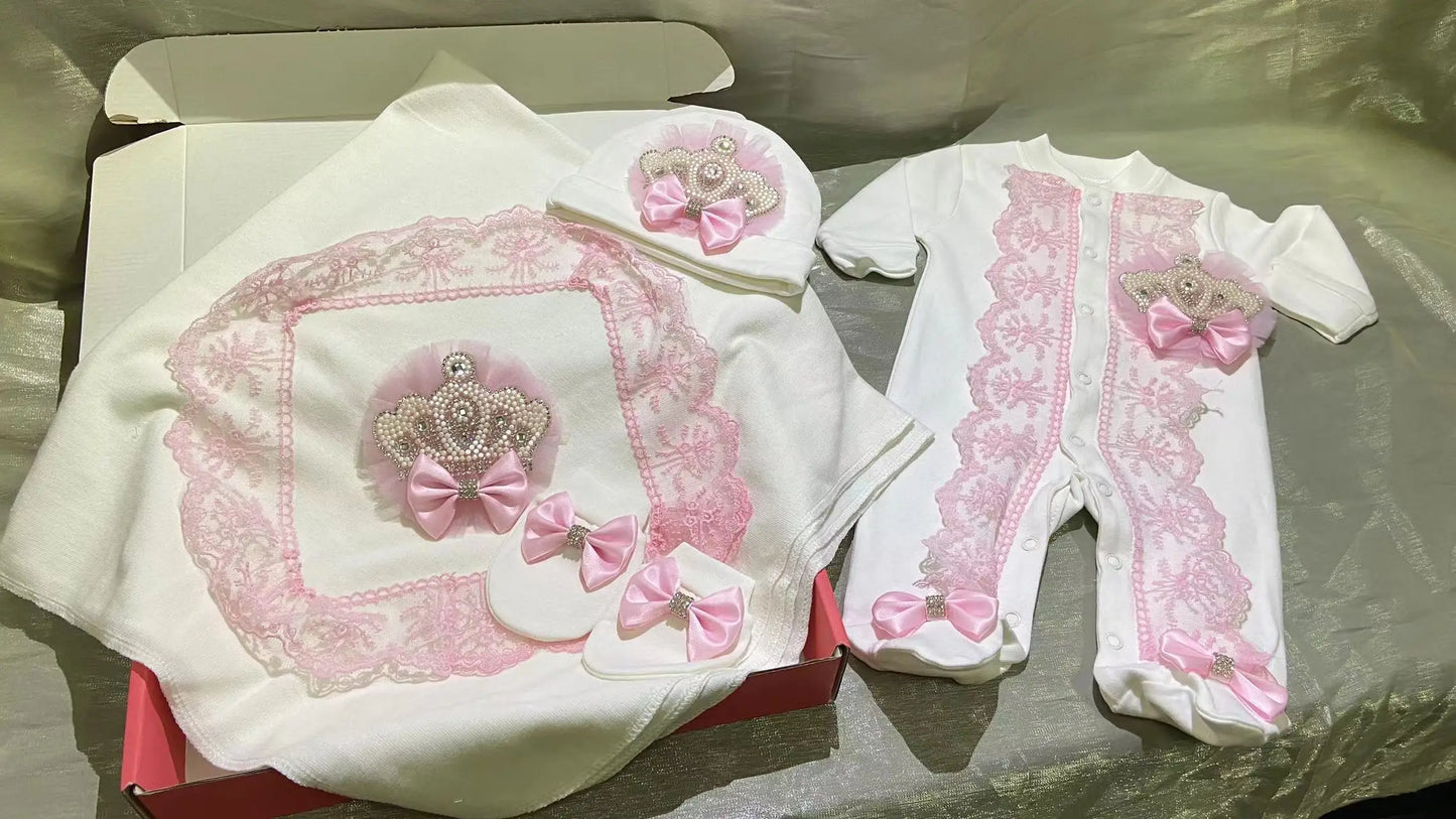 5pcs Newborn Baby Boy Outfits Kids Clothing Real Cotton Infant0 Products Shirt Pants Mittens Receiving Blanket