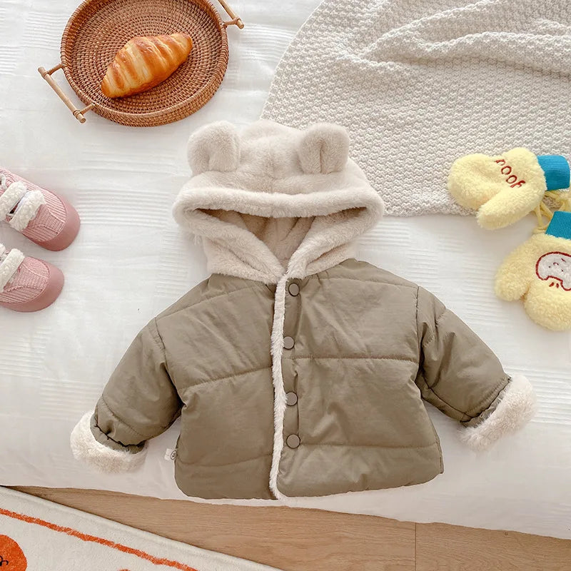 MILANCE Winter Baby Girls Clothes Fur Lining Hoodie Jacket  Cotton Fleece Boys Coat