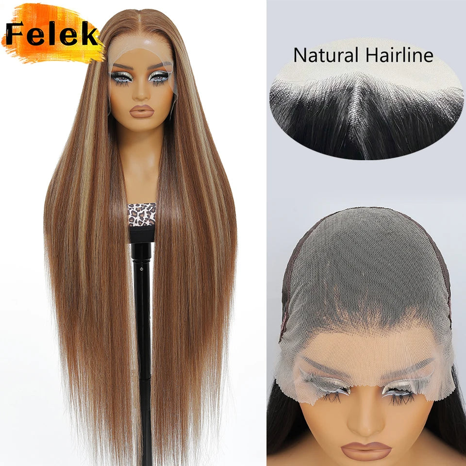 Highlight 13x6 Synthetic Lace Frontal Wigs For Women 40 Inch Long Silky Straight Lace Front Wigs High Quality American Afro Wigs