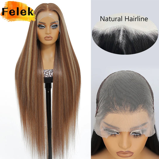 Highlight 13x6 Synthetic Lace Frontal Wigs For Women 40 Inch Long Silky Straight Lace Front Wigs High Quality American Afro Wigs