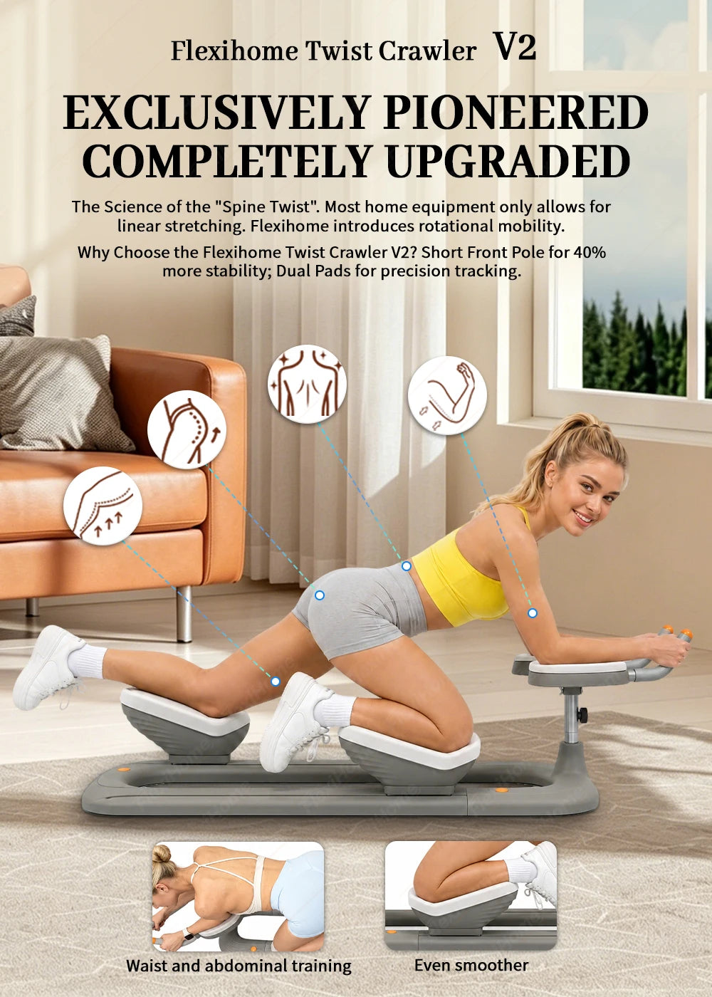Flexihome ABS Home Training Back Stretching Crawling Machine Waist Workout Fitness Portable Lightweight