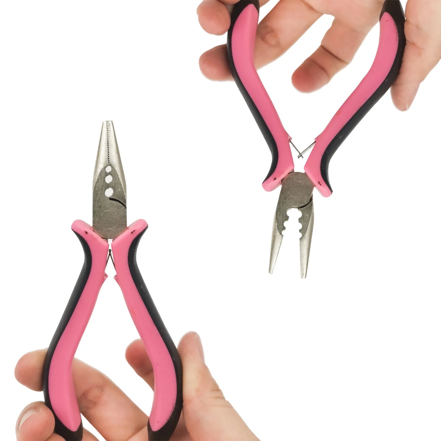 Mini Pink 3 Holes Hair Extensions Plier For Feather/Micro Nano Ring Hair Extensions Opener and Removal Tool Straight Nose Pliers