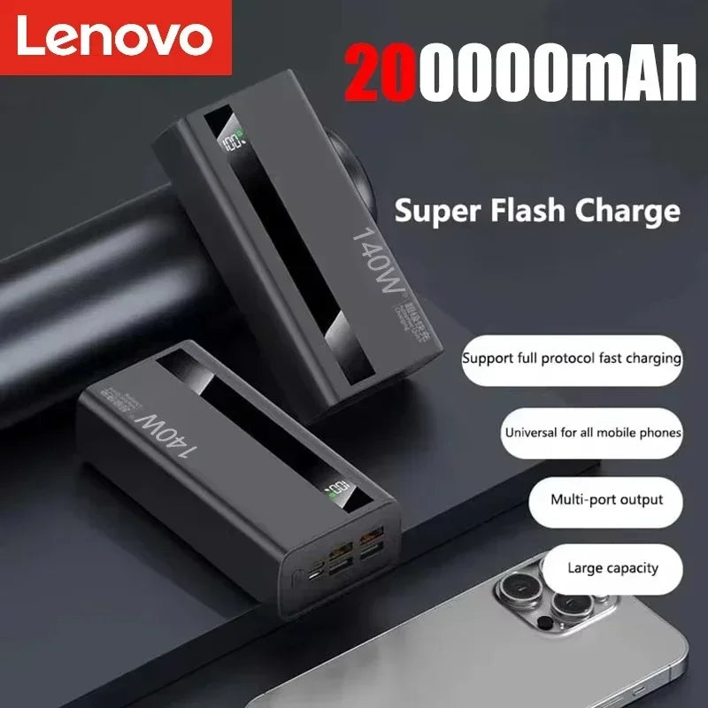 Lenovo CCC 500000mAh 140W Powerbank Super Fast Charging Portable Battery Charger Ultra Capacity LED Digital Display