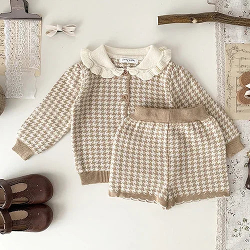 2024 New Autumn Winter Infant Baby Girls Clothing Set Long Sleeved Knitted Cardigan+Shorts Toddler Baby Knitted Clothes Suit