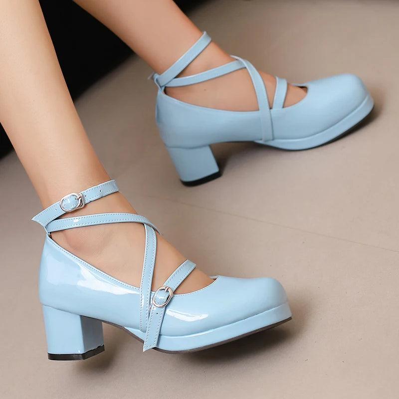 Japanese Lolita Party Shoes High Heels Ankle Strap Cross Dress Pumps Cosplay Costume Plus Size 31-50 Big Feet Wear Dropshipping