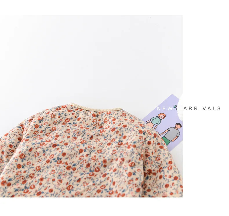 2026 Winter New Baby Warm Clothes Set Cute Leopard Floral Coat + Pants 2pcs Suit Vintage Baby Girl Outfits Infant Jacket Set