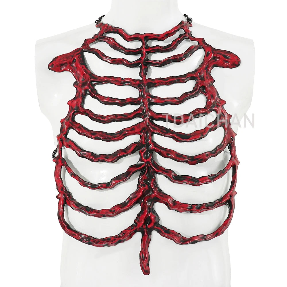 2026Halloween 3D Skeleton Ribcage Chest Piece Fake Bones Polyester Costume Prop for Horror Masquerade Party Makeup Accessories