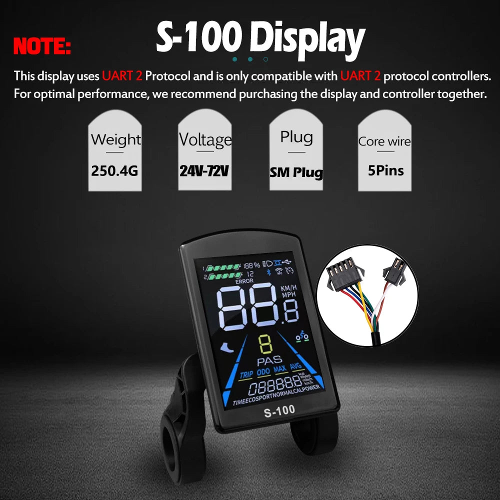 Ebike Sine Wave Display Controller 100A Three-Mode 48V52V60V72V with Learning Function UKC1 LCD Color Display 3000W5000W Motor