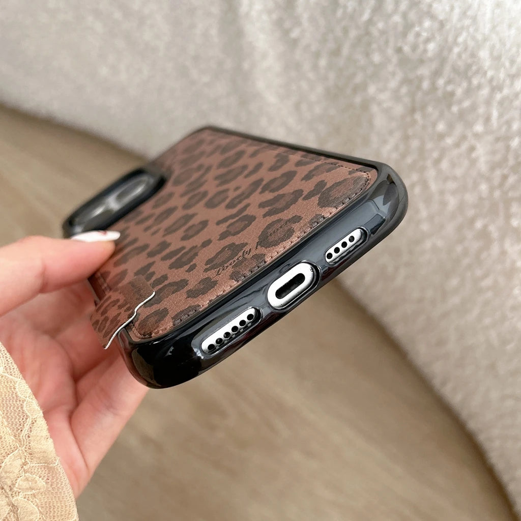Fashion Sweet Pink Leopard Print Leather Shockproof Protective Phone Cover Case for iPhone 17 16 15 14 Pro Max