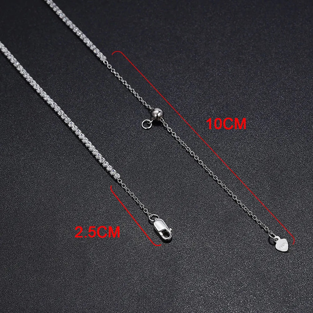 Women's Adjustable Rhodium Plated Fine Jewelry S925 Sterling Silver GRA 3mm D VVS1 Moissanite Tennis Necklace Choker