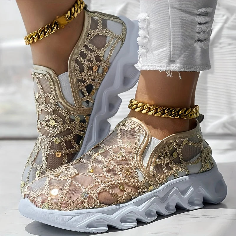 Women Sneakers New Lace Flats Platform Women Sport Shoes Women Mesh Breathable Sneakers Summer New Casual Running Shoes