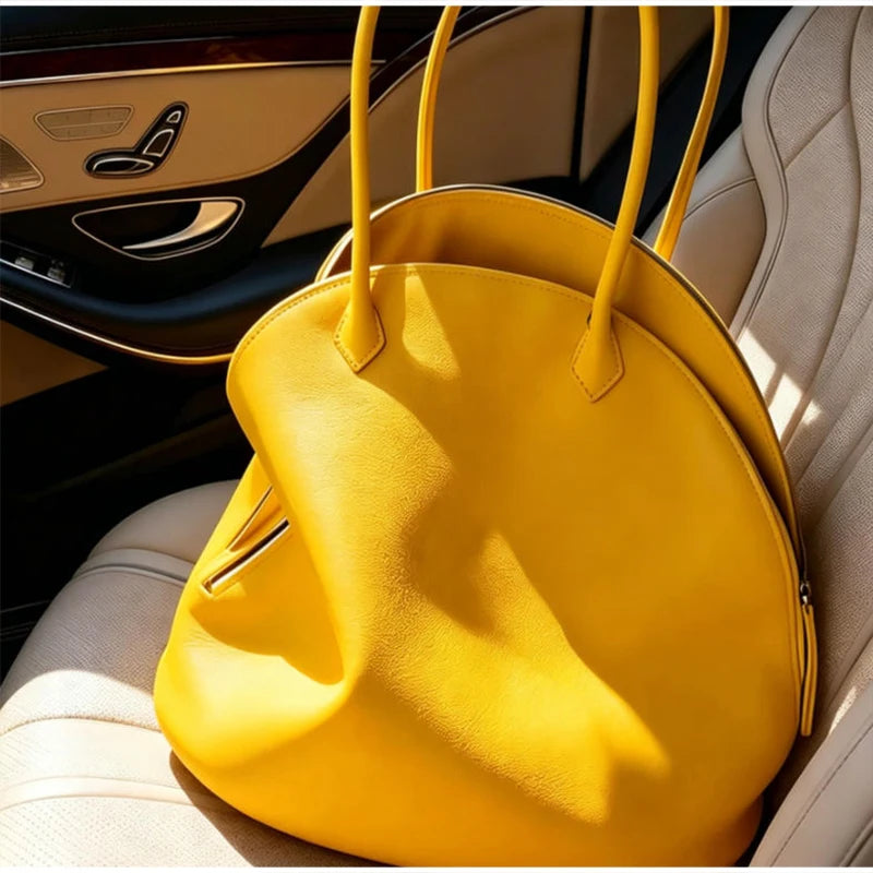 Fashion Luxury Seashell Shoulder Bag Korean Style Solid Color Minimalist Handbag Zippered Large Capacity Soft Leather Tote Bag