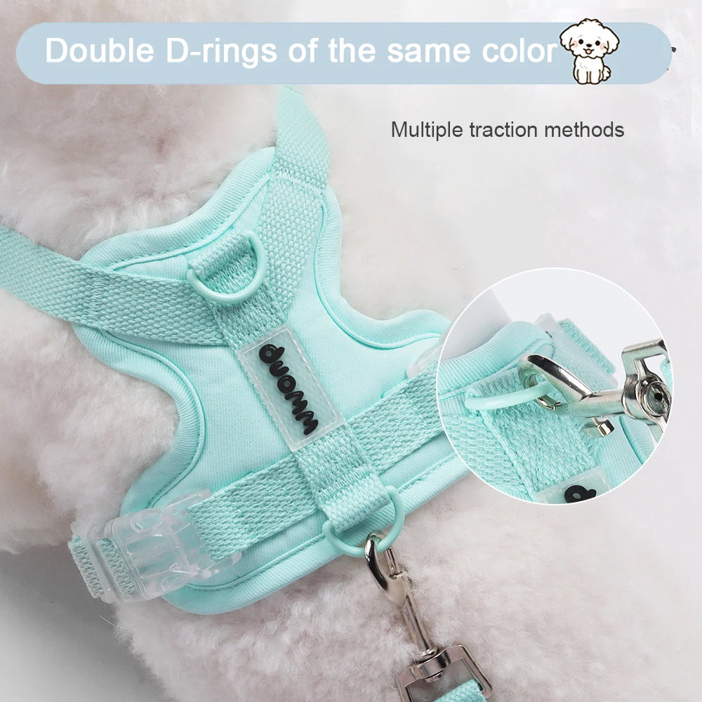 Pastel Dog Harness Leash Set- Soft Macaron Color No-Pull Vest for Small Medium Dogs - Cute Adjustable Pet Leash Set