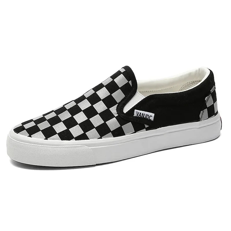 Black White Plaid Canva Women's Shoes Student Vintage Hong Kong Style Versatile Flat Shoes Korean Version Harajuku Casual