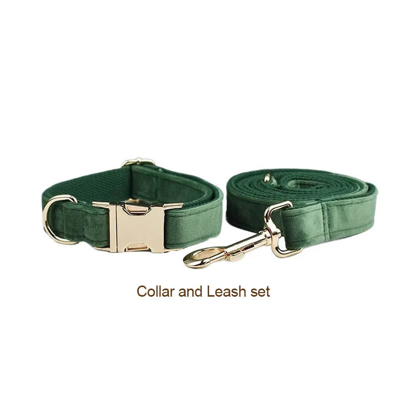 Forest Green Velvet Dog Collar And Leash Set For Dogs Custom Engraved Nameplate Pet Supplies Dog Leash Velvet 39