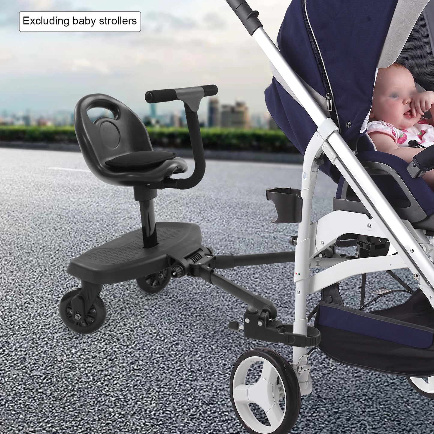 Baby Stroller Pedal Board Toddler Footboard , Child Pedal Attachment to Universal Strollers with Seat For Infants 2-6 years