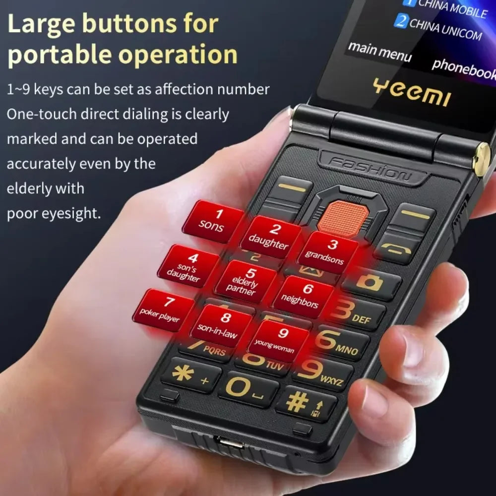 YeeMI M7 2G Rugged Feature Phone Dual SIM Dual Screen Large Fonts For Old Man 6800mAh Cellphone FM Radio SOS Russian Version