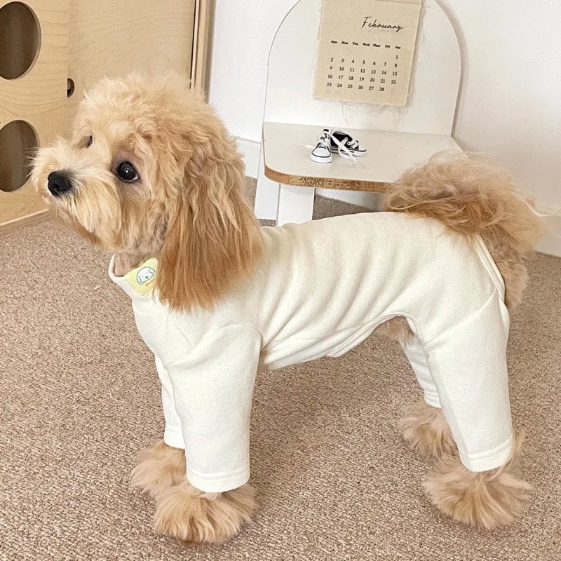 Elastic Pet Jumpsuit Four Legged Pants For Small Medium Dogs Cream Color Cozy Home Base Shirt Winter Warm Dog Clothes