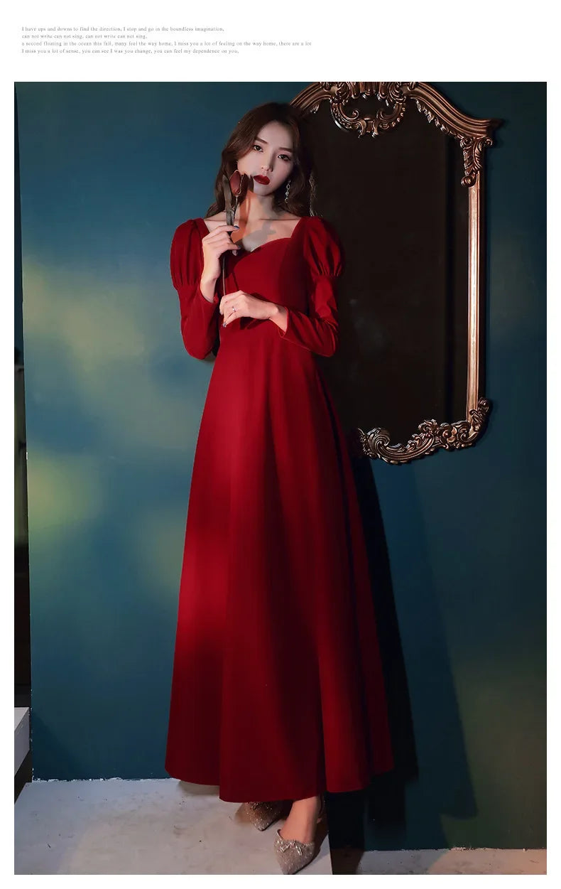 Long Wedding Dress Evening Gown for Bride Engagement Party Autumn Winter New 2025 Large Size Drinking Ceremony Dress
