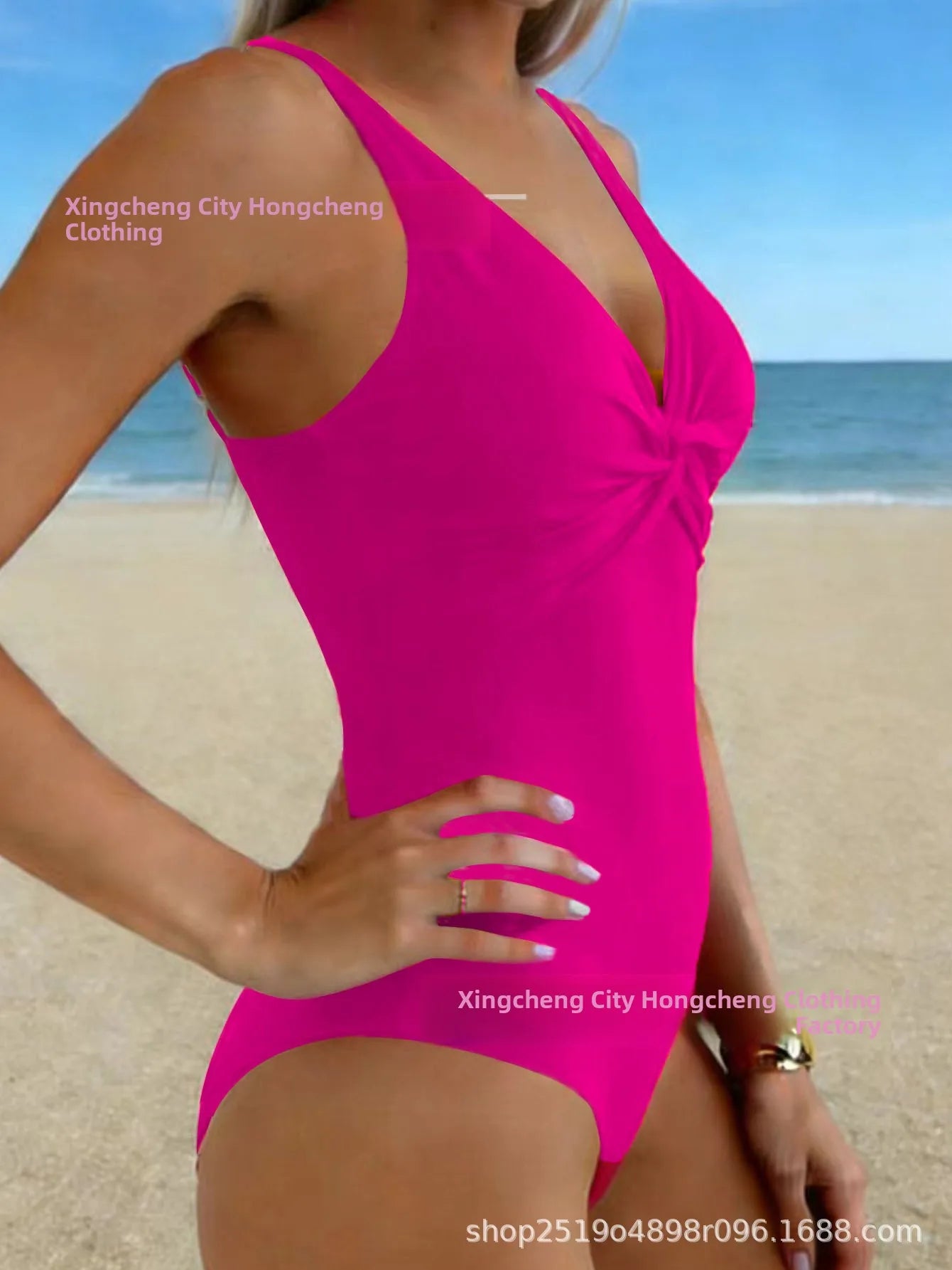 Fashionable Women's One-Piece Swimsuit Tummy Control Trendy Swimwear Cross-Border 2026 New Style Pure Color No Sleeve