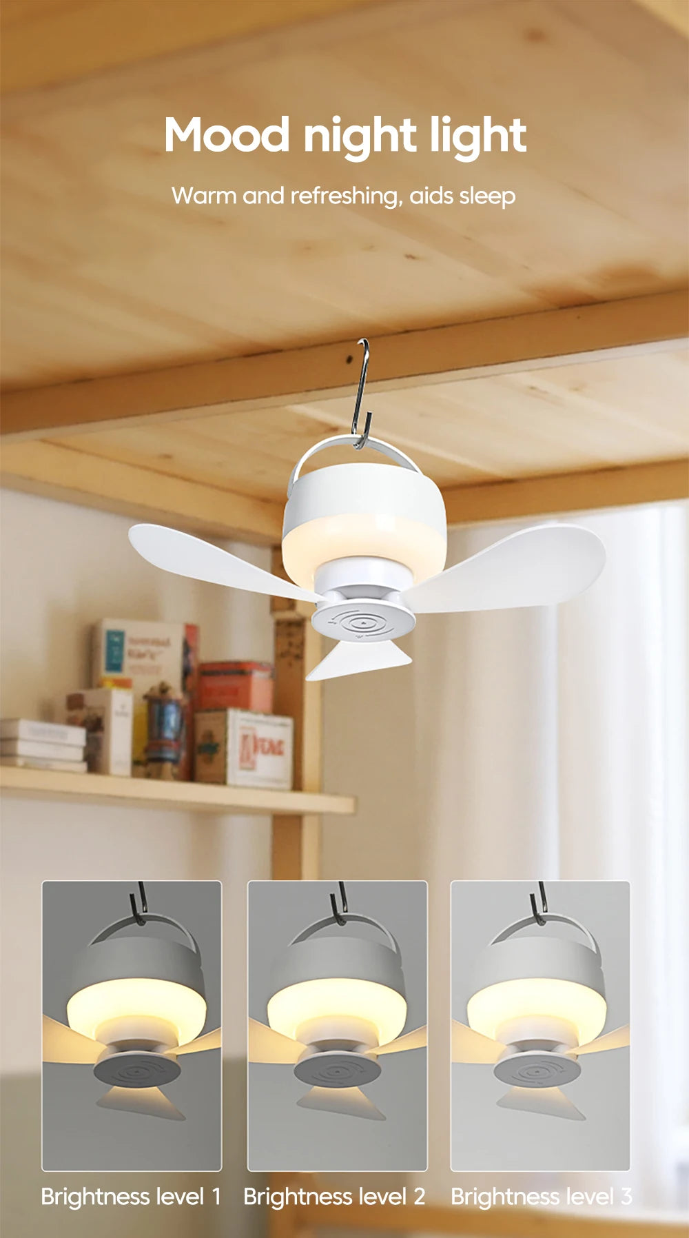 1.5/3M Ceiling Fan With LED Light and Remote Control USB Charging Household Outdoor Camping Tent Student Dormitory Bed Small Fan