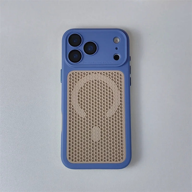 Heat Dissipation Mesh Magnetic Case for iPhone 17 15 14 13 12 16 Pro Max Plus For Magsafe Lens Protector Shockproof Bumper Cover
