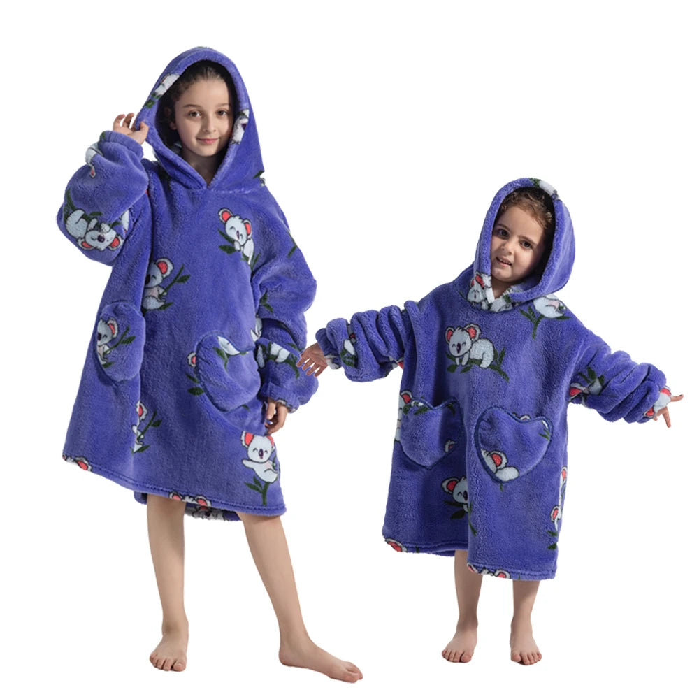 Halloween Pumpkin Hoodies for Boys Girls Winter Thick Flannel Hooded Sweatshirts Kids Clothing Children Oversized Blanket Hoodie
